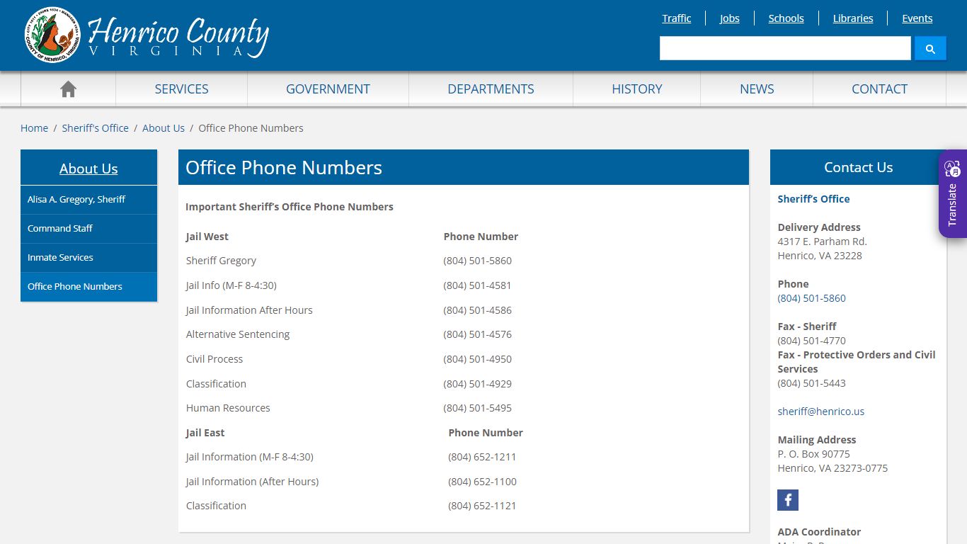 Office Phone Numbers - Henrico County, Virginia