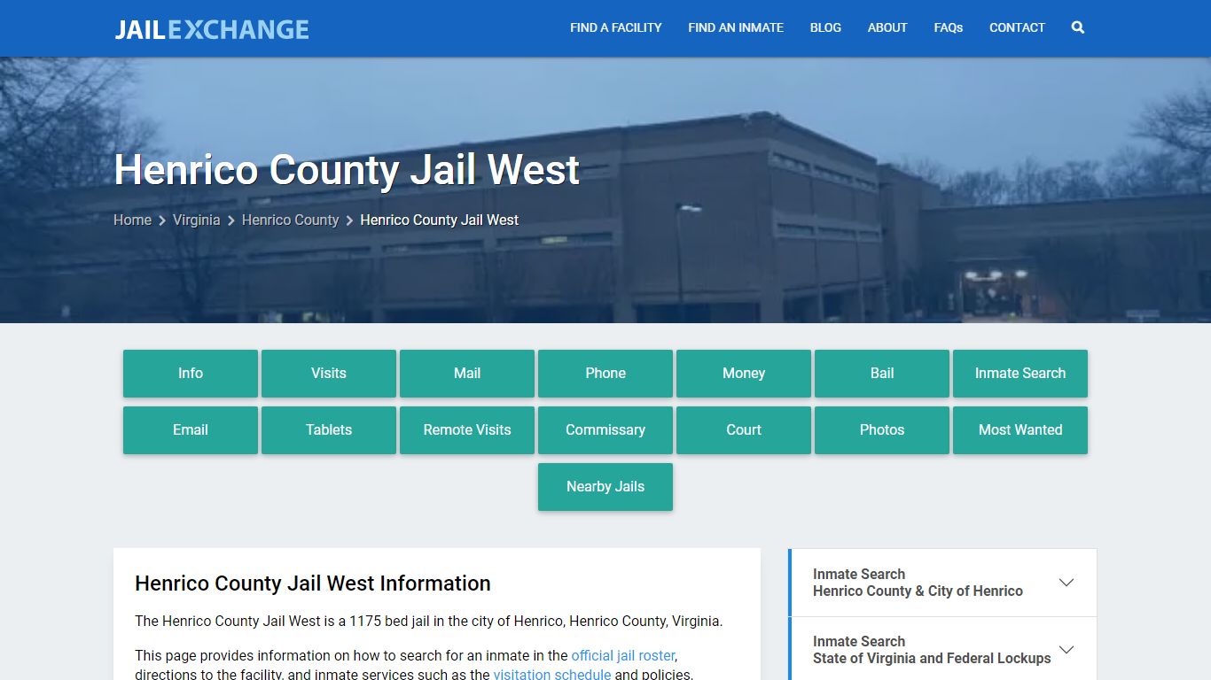 Henrico County Jail West, VA Inmate Search, Information